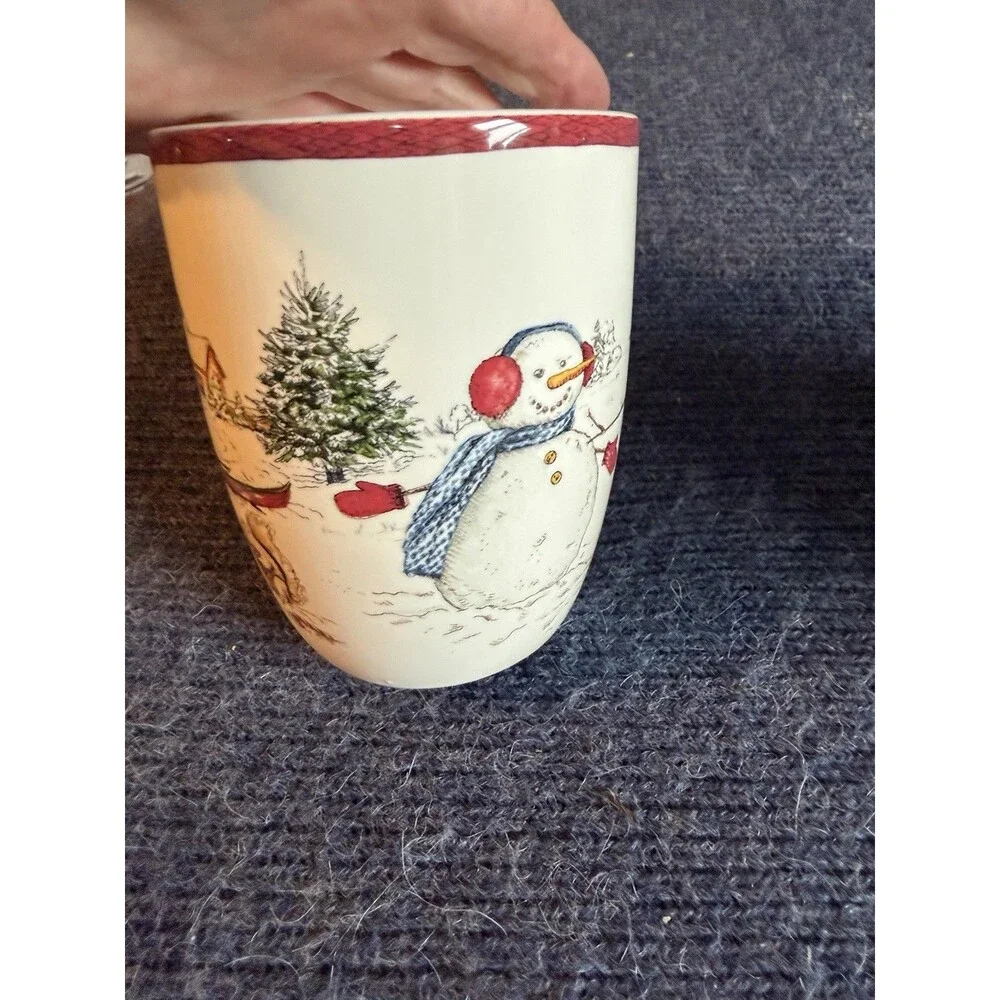 Williams Sonoma Snowman Winter Coffee Mugs 14oz RARE 2004 Set Of 2